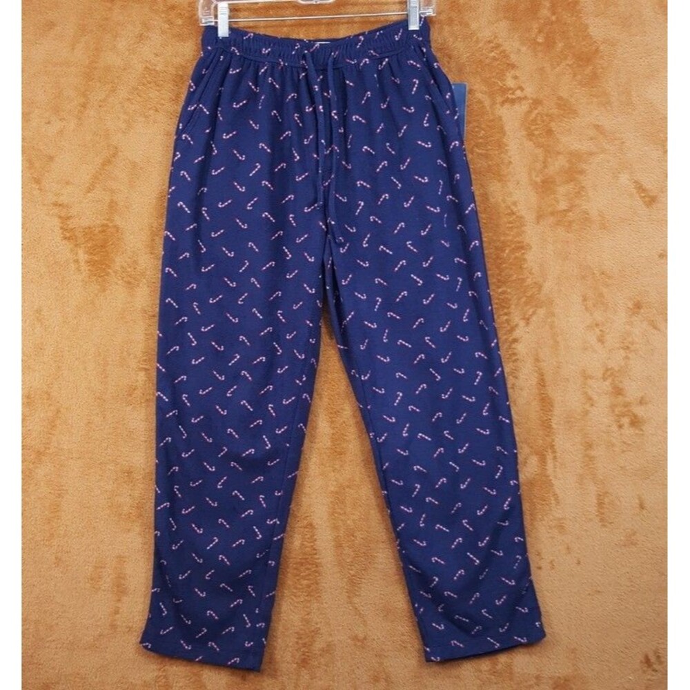 CLUB ROOM Pajama Pants Mens Small Blue Fleece Candy Cane Holiday Cozy PJs